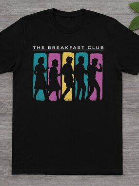 Black 80s Retro Silhouette Graphic Tee Colorful Pop Art Style Shirt